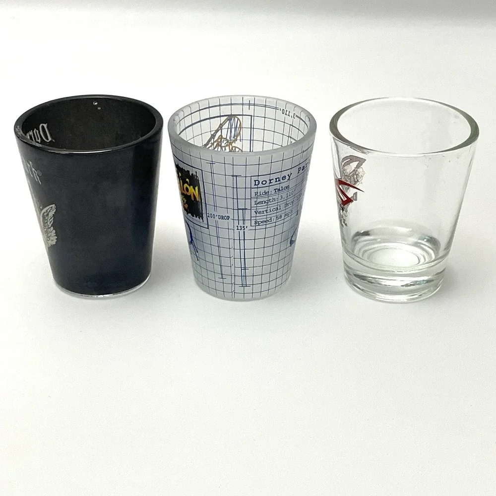 Set‎ Of 3 Dorney Park Shot Glasses Ride Warriors Talon Roller Coaster Souvenirs